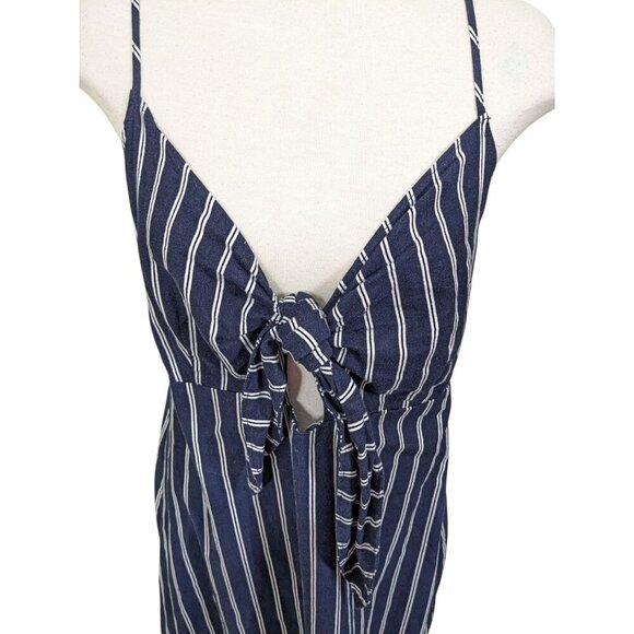 Dynamite Linen Blend Dress Size Large Black White Stripes Knot Front Sundress - Picture 2 of 9